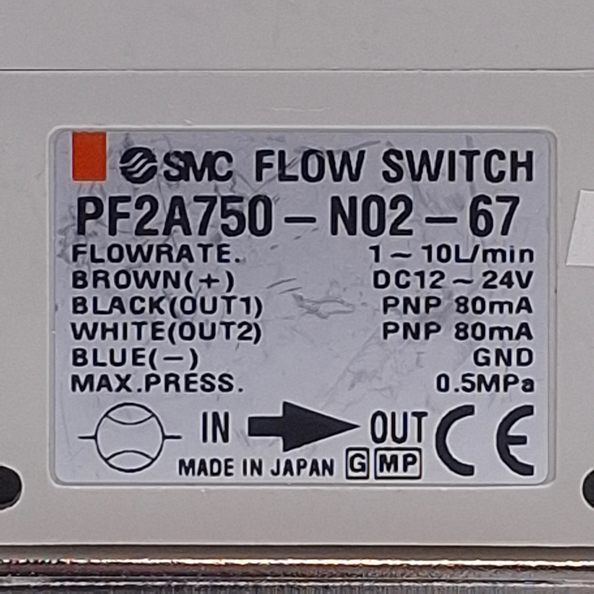 Used SMC SMC PF2A750-N02-67 Digital Flow Switch, PNP, 1-10L/min, 1/4in NPT, 12-24VDC