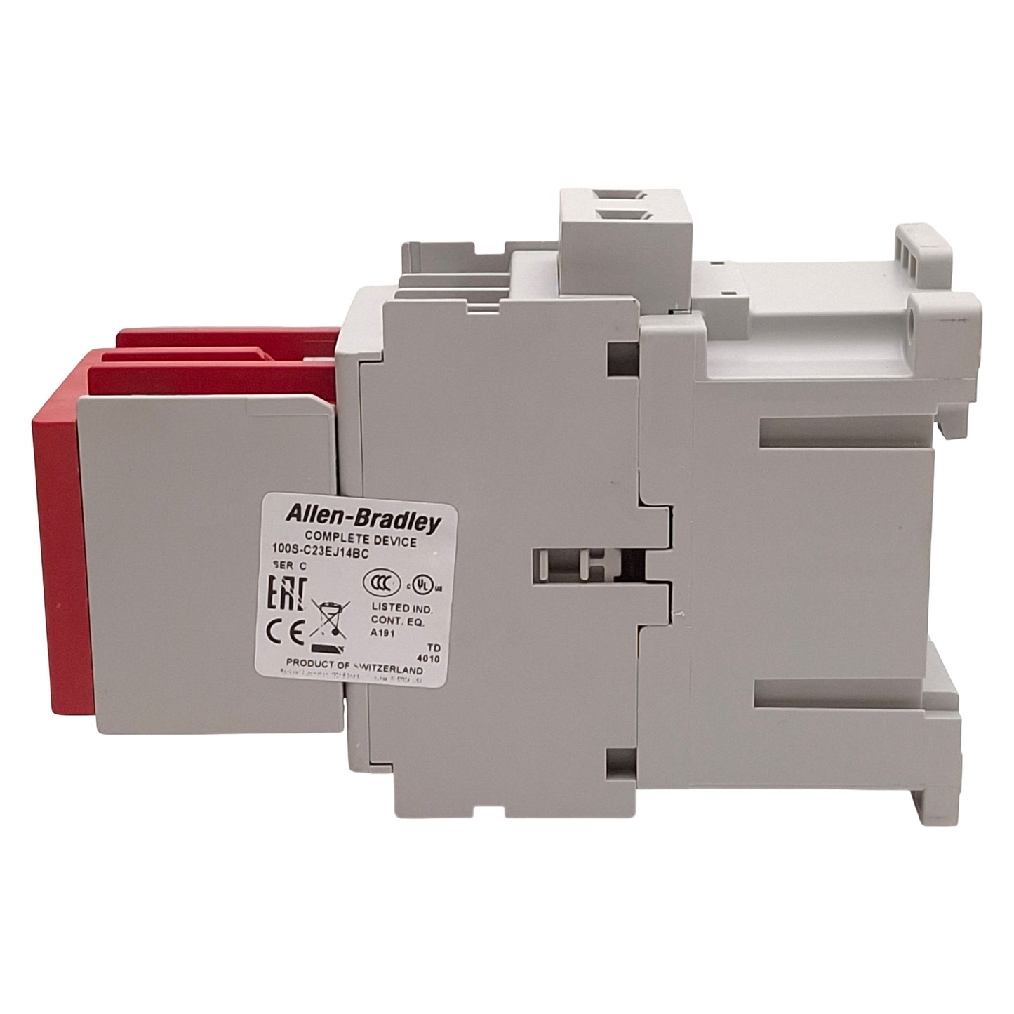 Used Allen Bradley 100S-C23EJ14BC Safety Contactor, 23A, 3NO+1NO/4NC Aux, 24VDC Coil