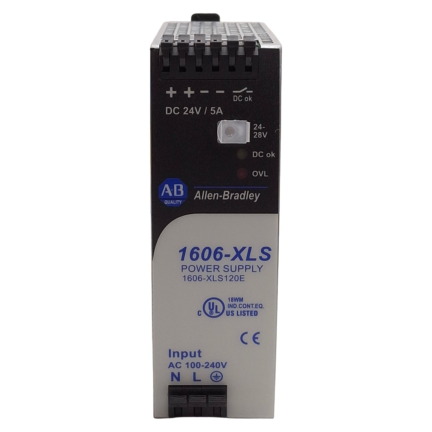 Used Allen Bradley 1606-XLS120E Power Supply, 120W, 100-240VAC Input, 24-28VDC Output