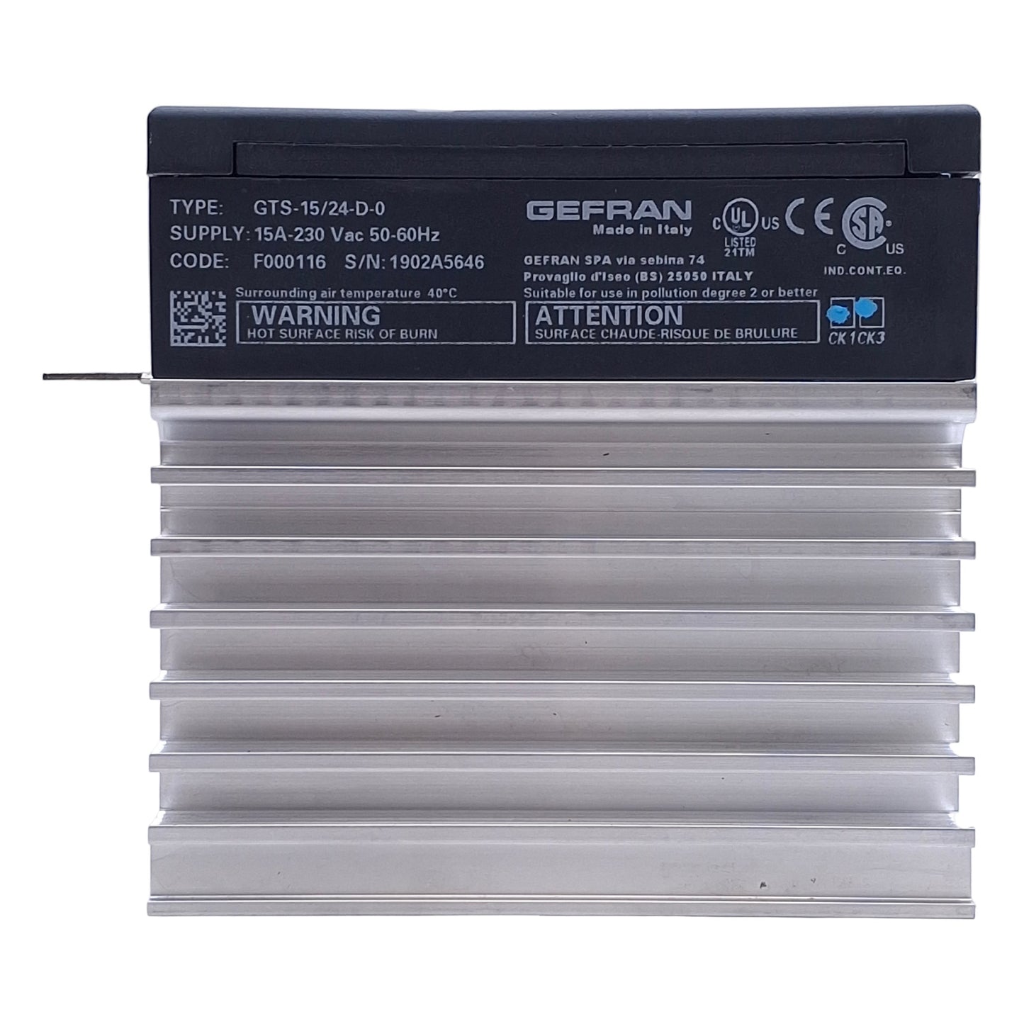 Used Gefran GTS-15/24-D-0 Solid State Relay 6-32VDC Input, 15A 230VAC Output