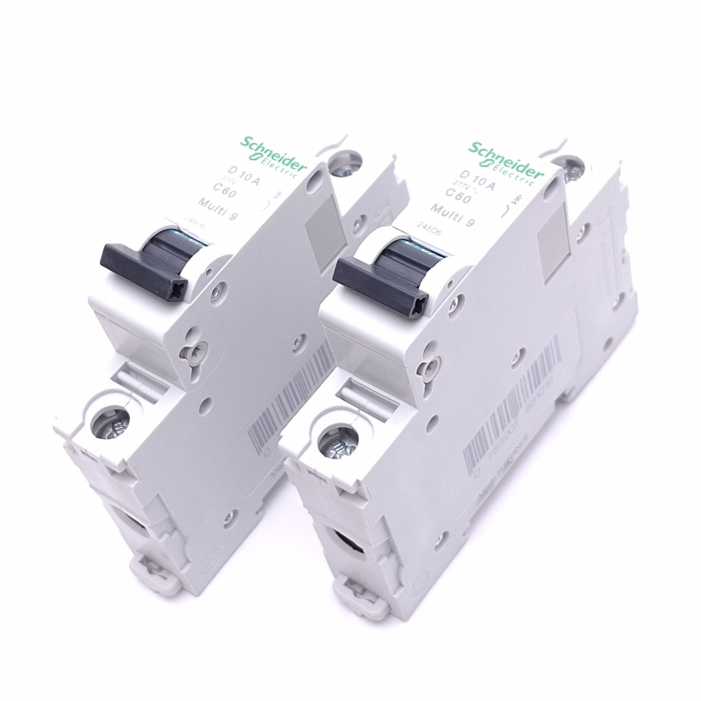 New – Open box Lot of 2 Schneider Electric 24506 Multi9 Circuit Breakers, 1-Pole 10A, 277VAC