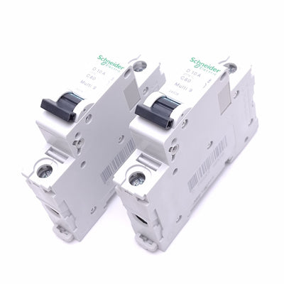 New – Open box Lot of 2 Schneider Electric 24506 Multi9 Circuit Breakers, 1-Pole 10A, 277VAC