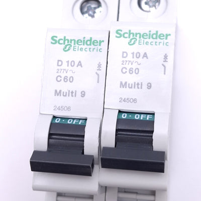New – Open box Lot of 2 Schneider Electric 24506 Multi9 Circuit Breakers, 1-Pole 10A, 277VAC