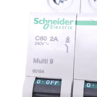 New Schneider Electric 60154 Multi9 Circuit Breaker, 2-Pole 2A, 240VAC, DIN Rail
