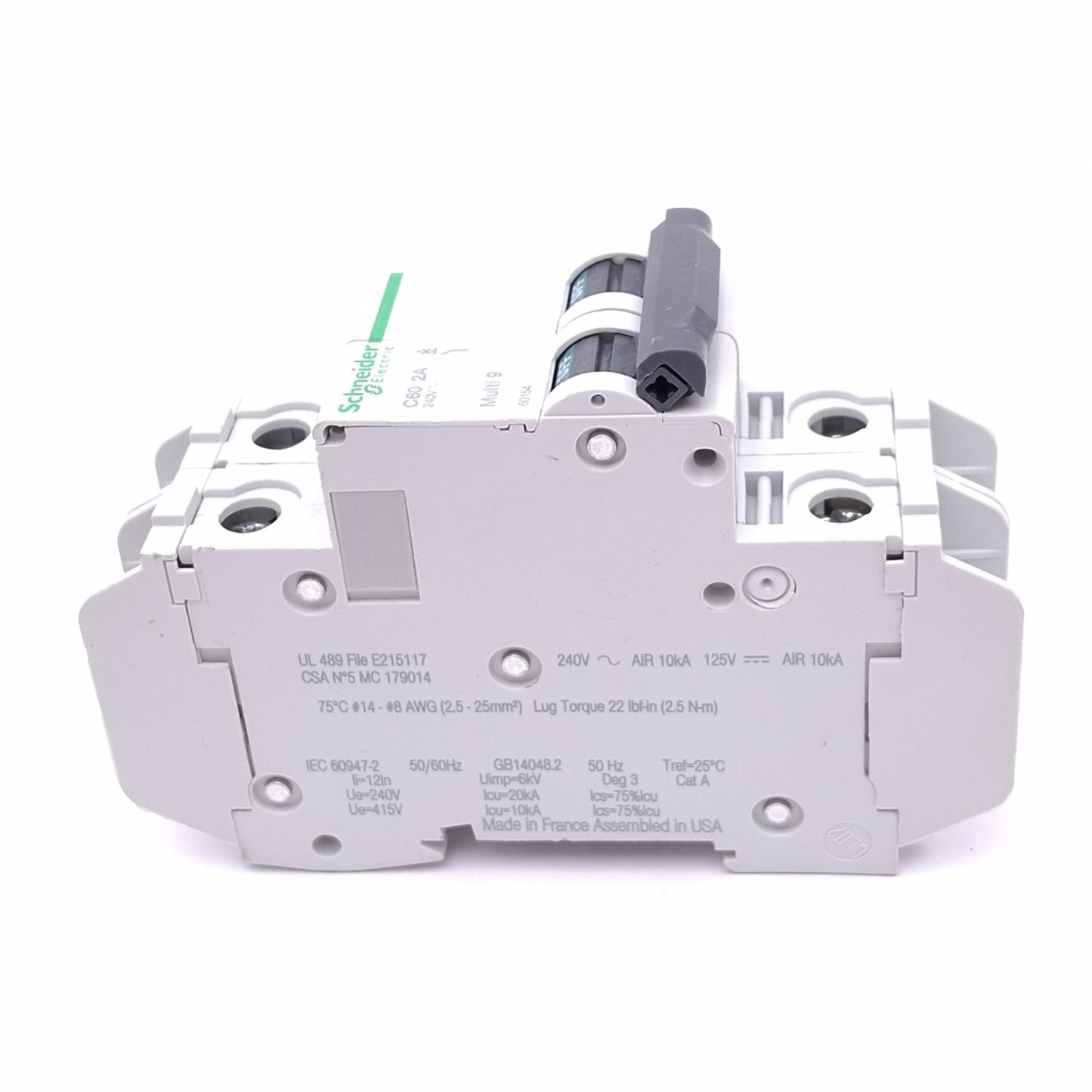 New Schneider Electric 60154 Multi9 Circuit Breaker, 2-Pole 2A, 240VAC, DIN Rail