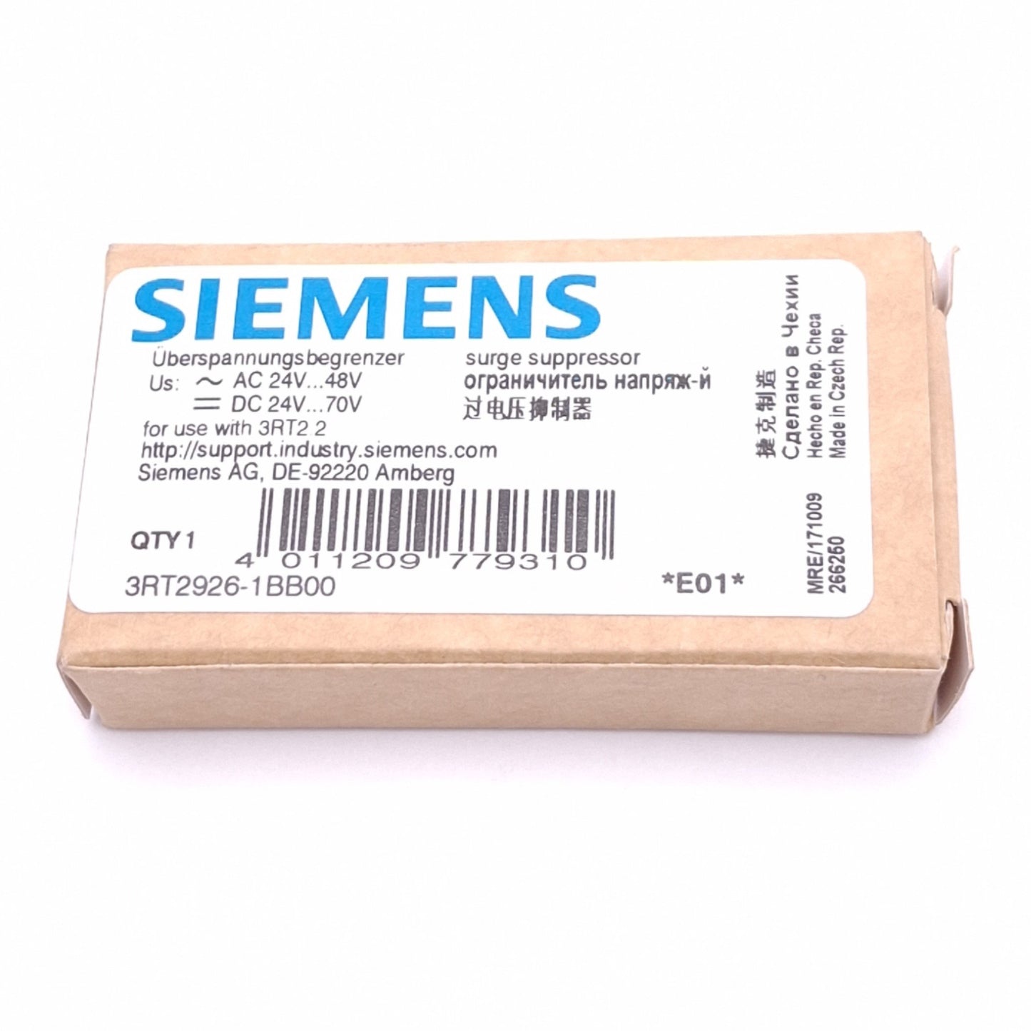 New Siemens 3RT2926-1BB00 Surge Suppressor for 3RT2 Contactors, 24-48VAC/24-70VDC