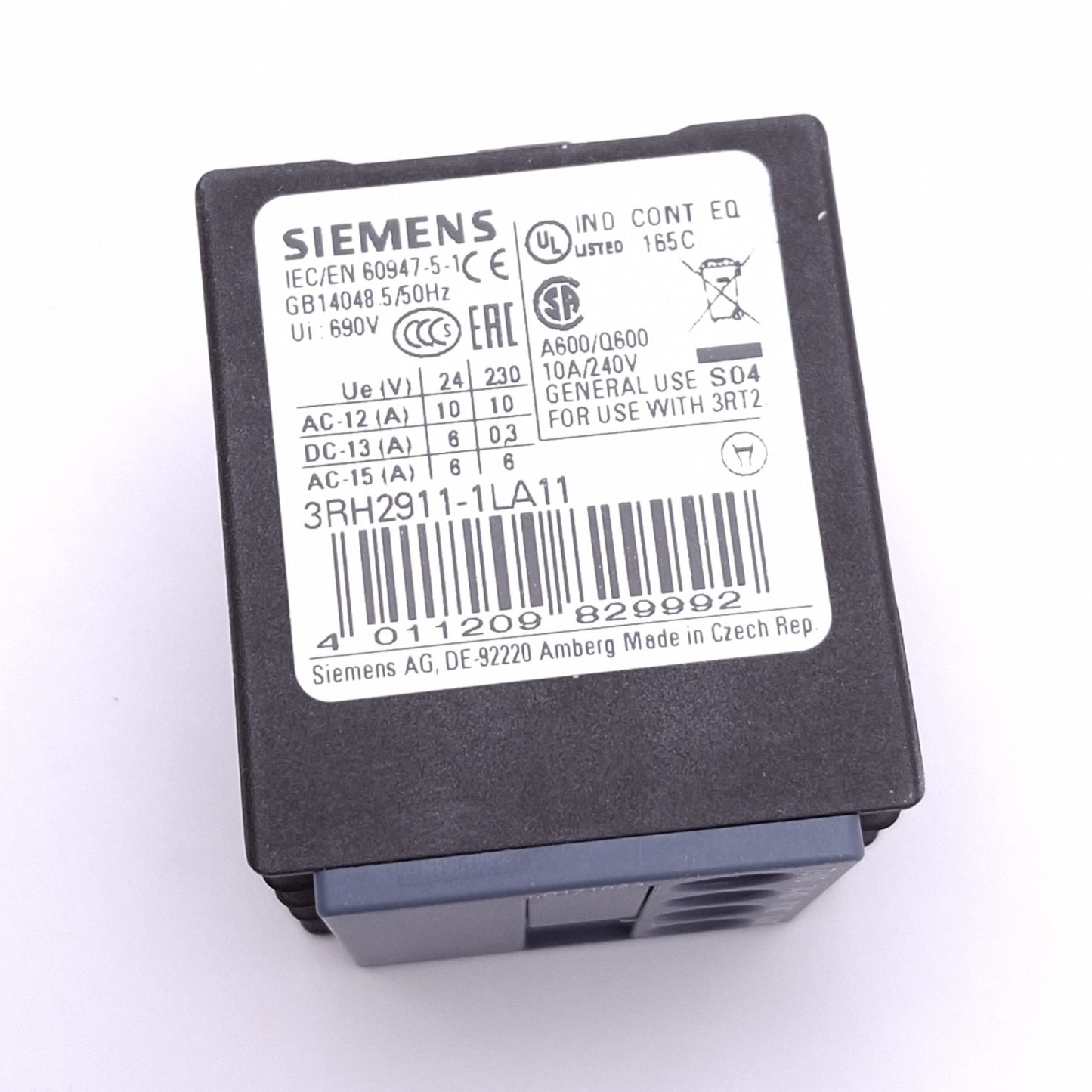 New Siemens 3RH2911-1LA11 Auxiliary Contact Block for 3RH2/3RT2, 1NO 1NC, 230VAC 10A