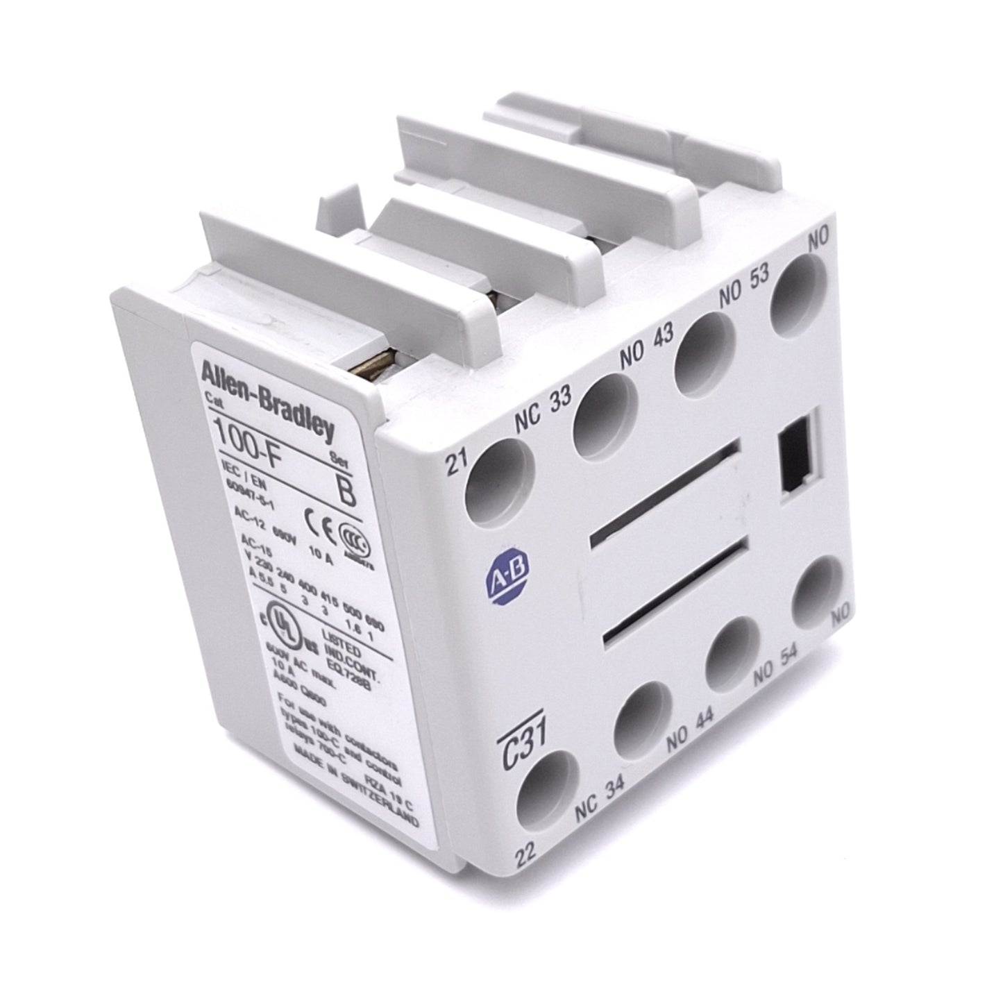 New – Open box Allen Bradley 100-FC31 Auxiliary Contact Block, 1NC 3NO, 600VAC 10A Max