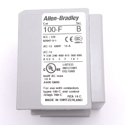 New – Open box Allen Bradley 100-FC31 Auxiliary Contact Block, 1NC 3NO, 600VAC 10A Max