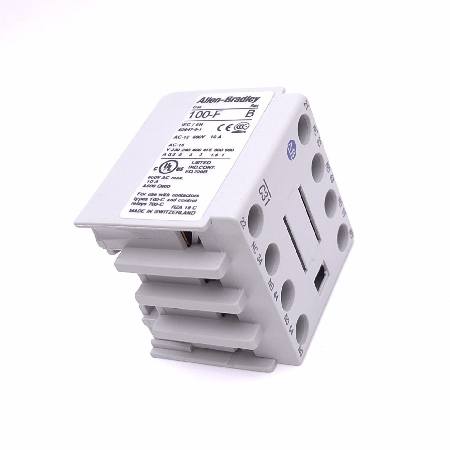 New – Open box Allen Bradley 100-FC31 Auxiliary Contact Block, 1NC 3NO, 600VAC 10A Max