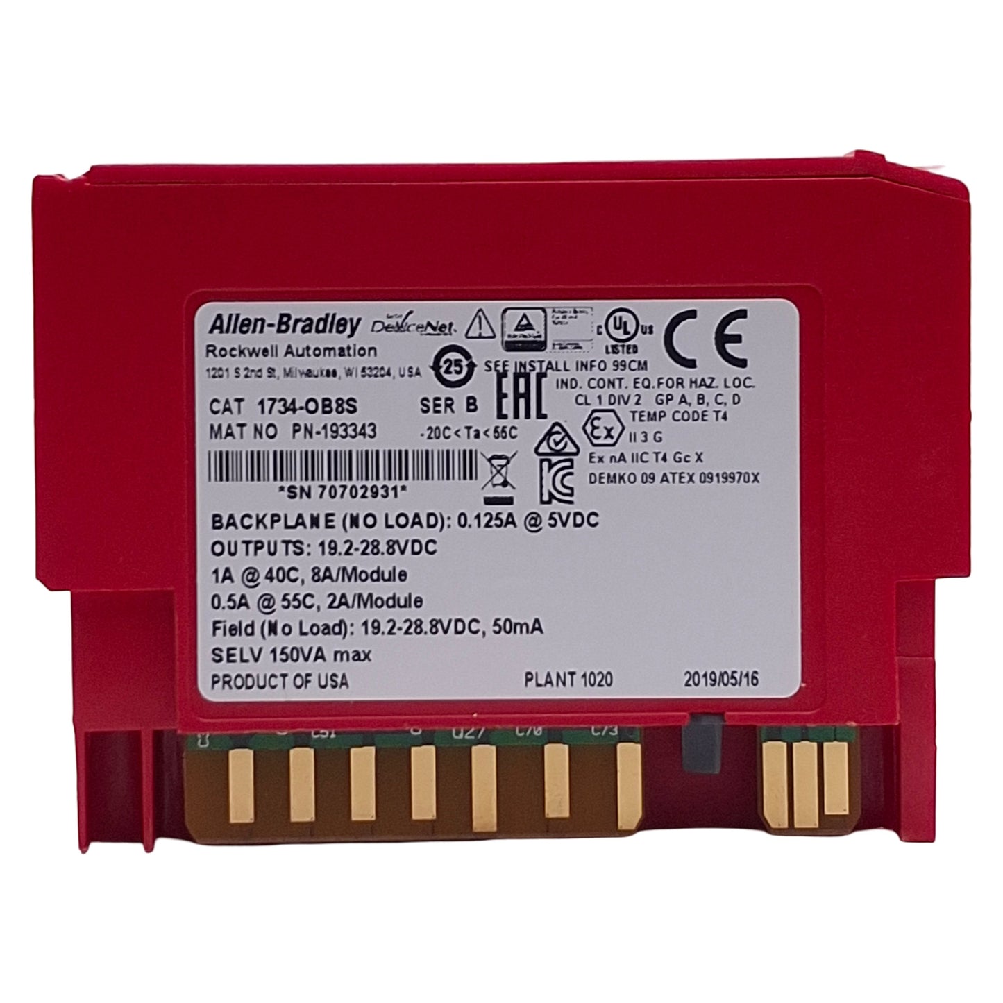 Used Allen Bradley 1734-OB8S POINT I/O Safety Output Module, 8-Point Sourcing, 24VDC