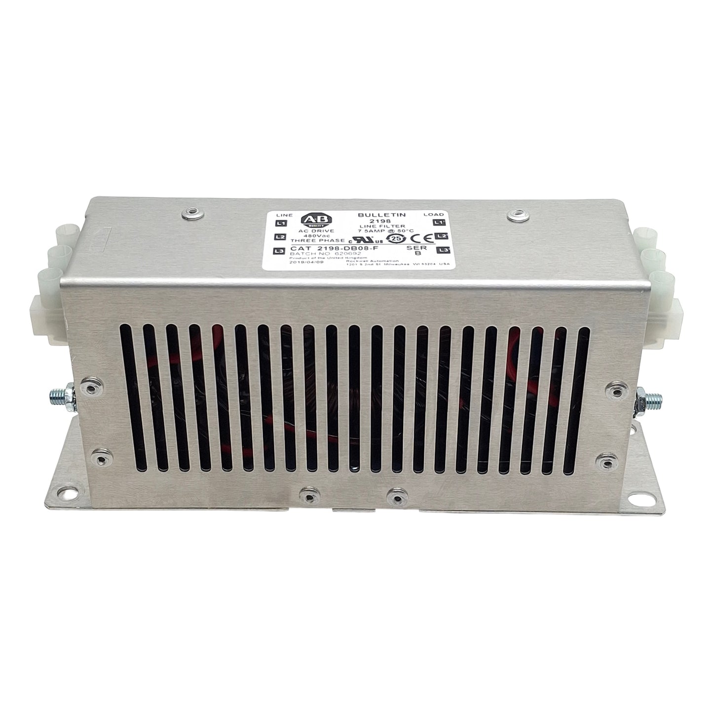 Used Allen Bradley 2198-DB08-F Kinetix 5500 Three-Phase Line Filter, 7.5A 480VAC