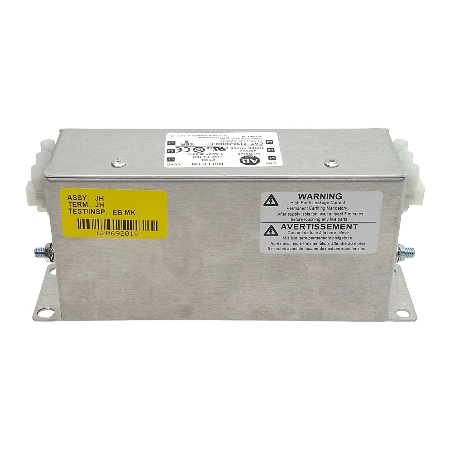 Used Allen Bradley 2198-DB08-F Kinetix 5500 Three-Phase Line Filter, 7.5A 480VAC