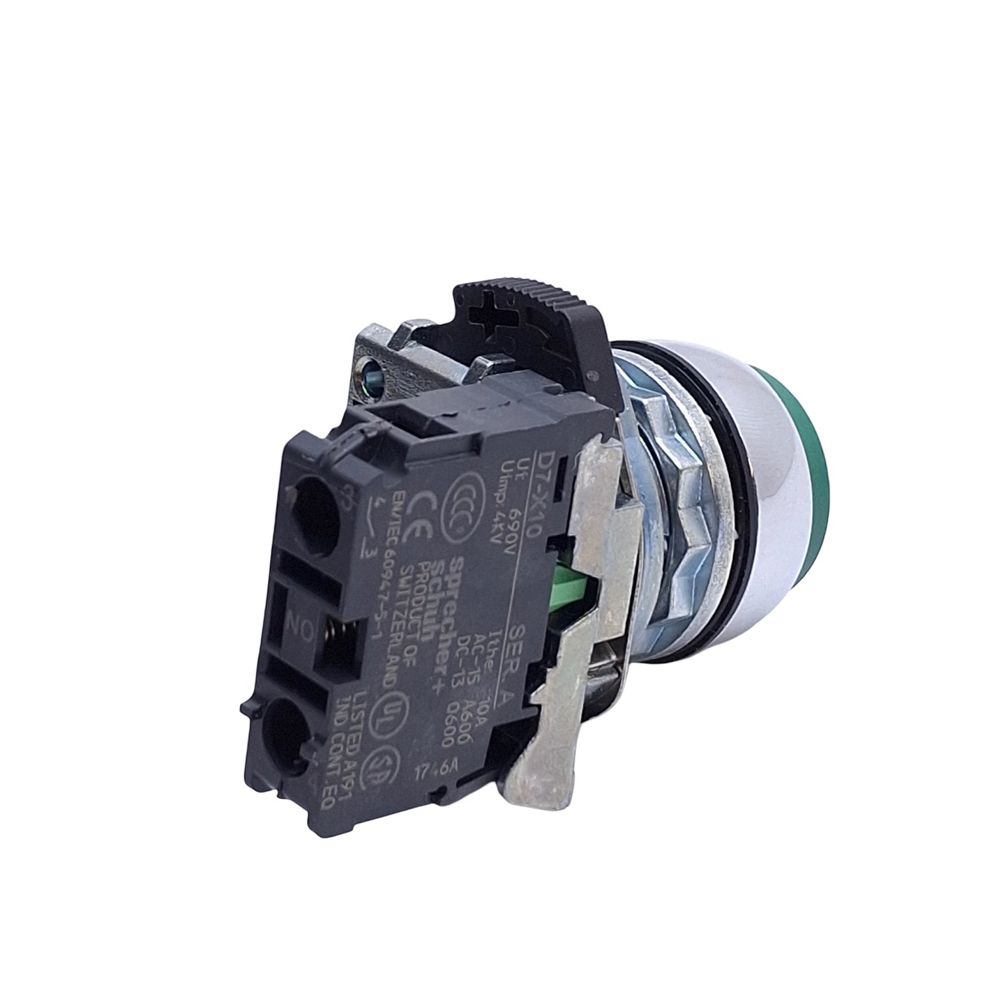Used Allen Bradley 800FM-E3 Pushbutton Switch, Extended, Green, 1NO, 600V 10A, 22mm