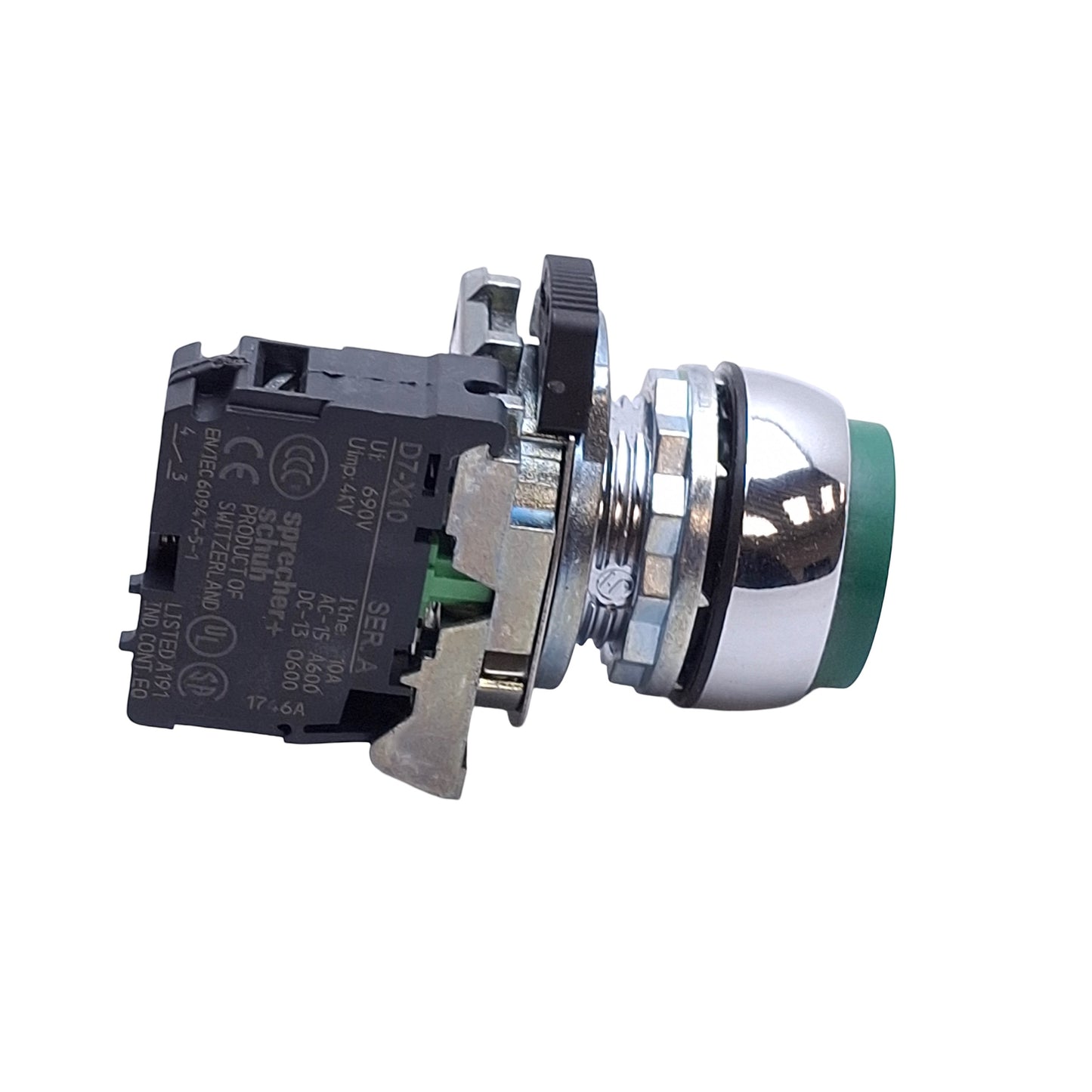 Used Allen Bradley 800FM-E3 Pushbutton Switch, Extended, Green, 1NO, 600V 10A, 22mm