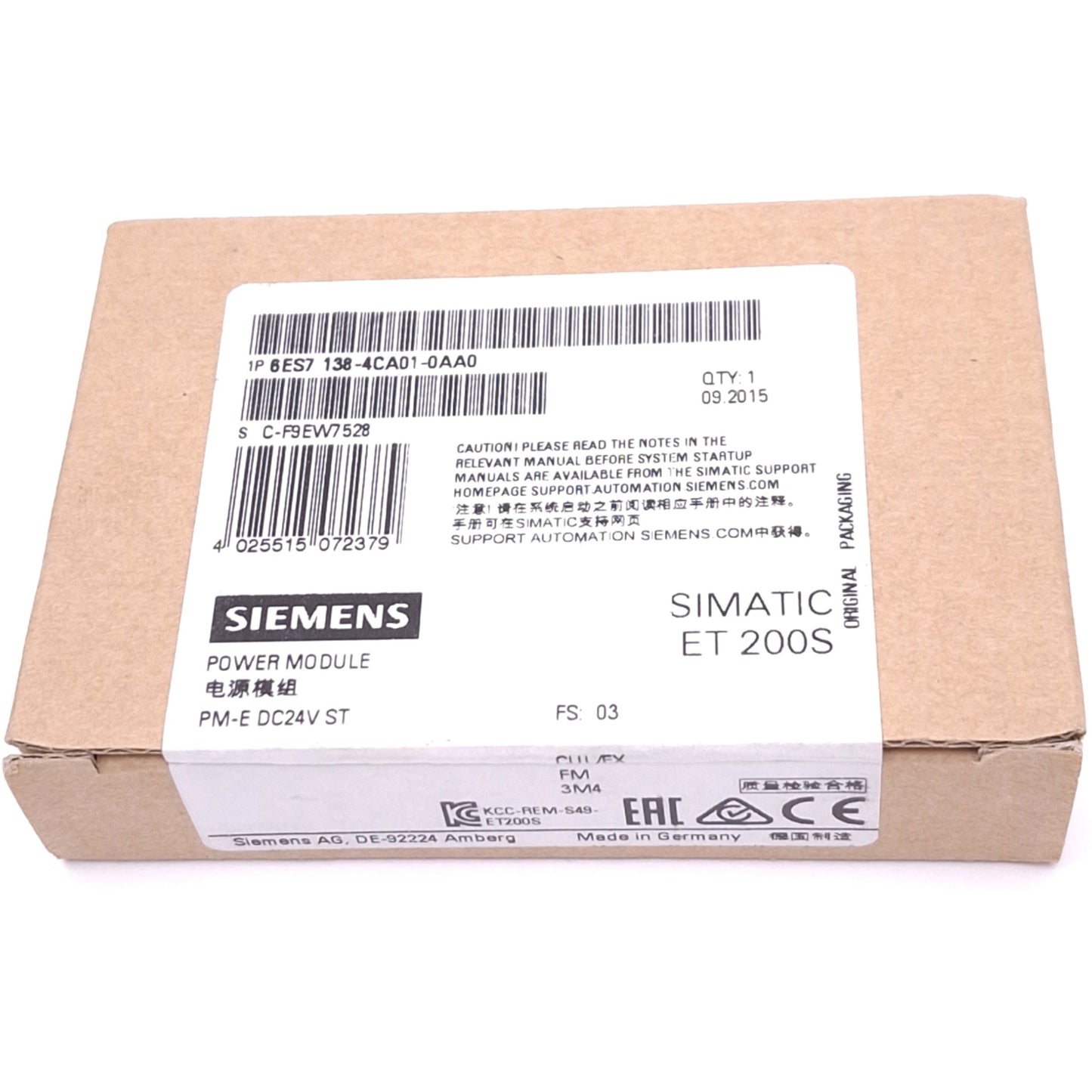 New Siemens 6ES7138-4CA01-0AA0 SIMATIC S7 Power Module for ET 200S I/O System, 24VDC