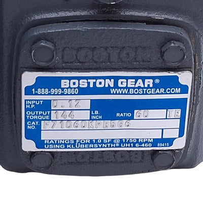 Used Boston Gear F71060KPB5G6 Worm Gear Reducer, 60:1, 56C Frame, 0.625in Input