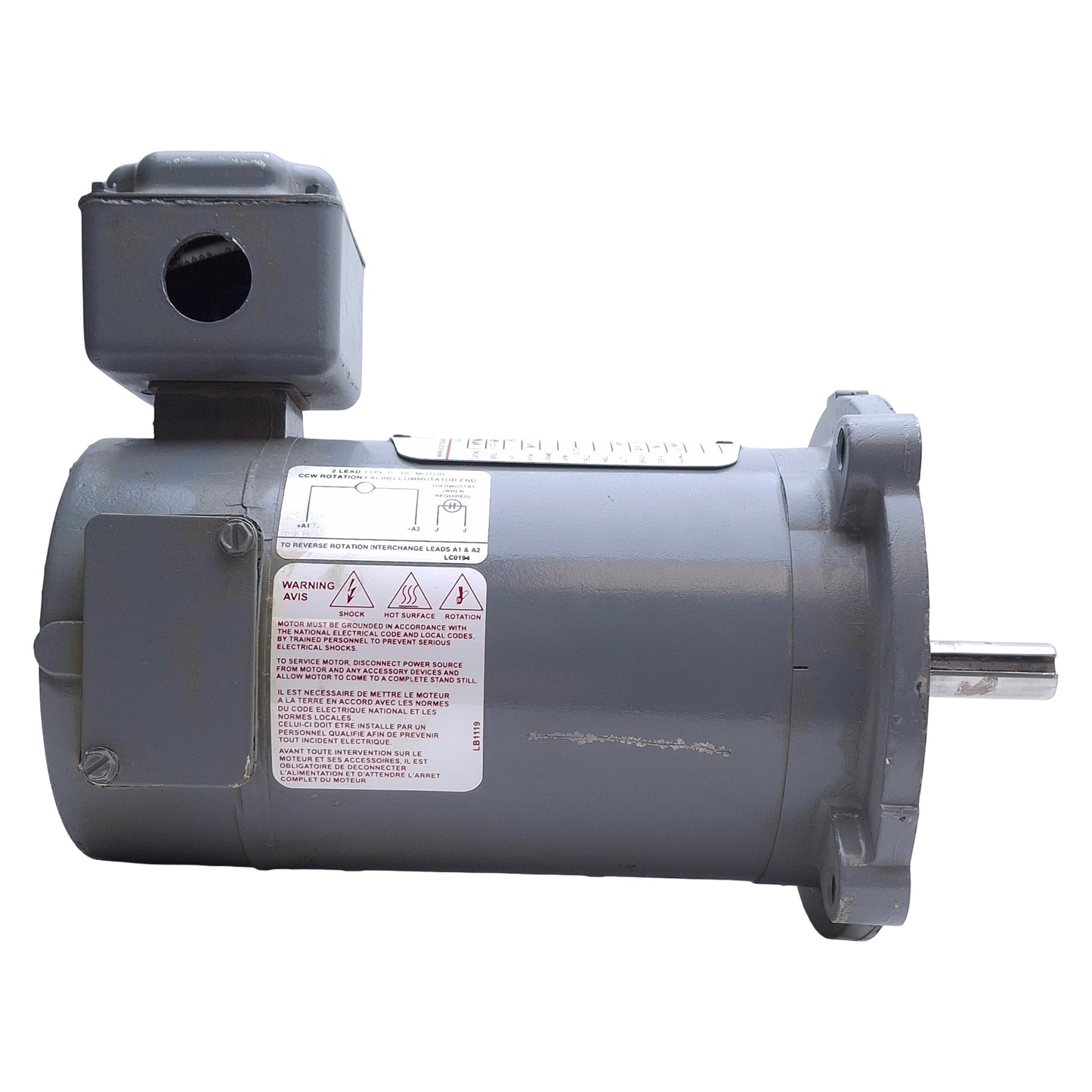 Used Boston Gear PM916AT-B DC Motor 1/6HP, 90VDC, 1750RPM, ø5/8in Shaft, NEMA 56C