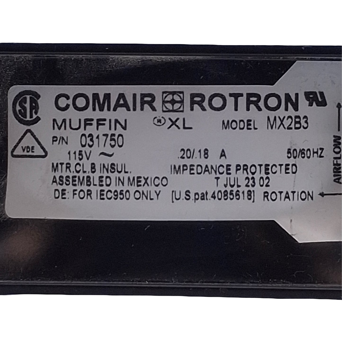 Used Comair Rotron MX2B3 031750 Muffin XL Fan, 115VAC, 120x39mm, 3100RPM, 105CFM