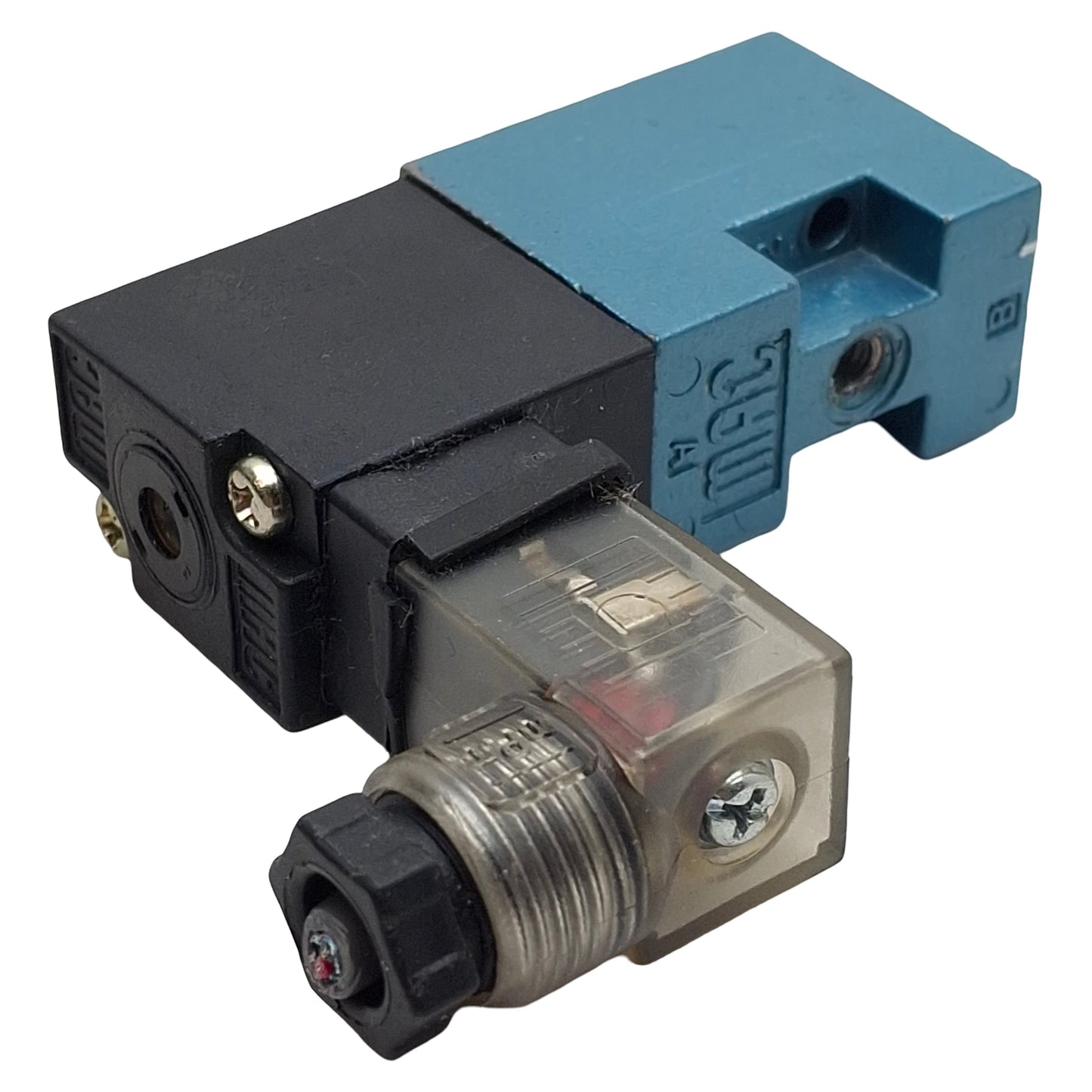 Used Mac 45A-MAJ-DDAJ-1KD Solenoid Valve, 4/2-Way, #10-32, Vac-120psi, 24VDC Coil