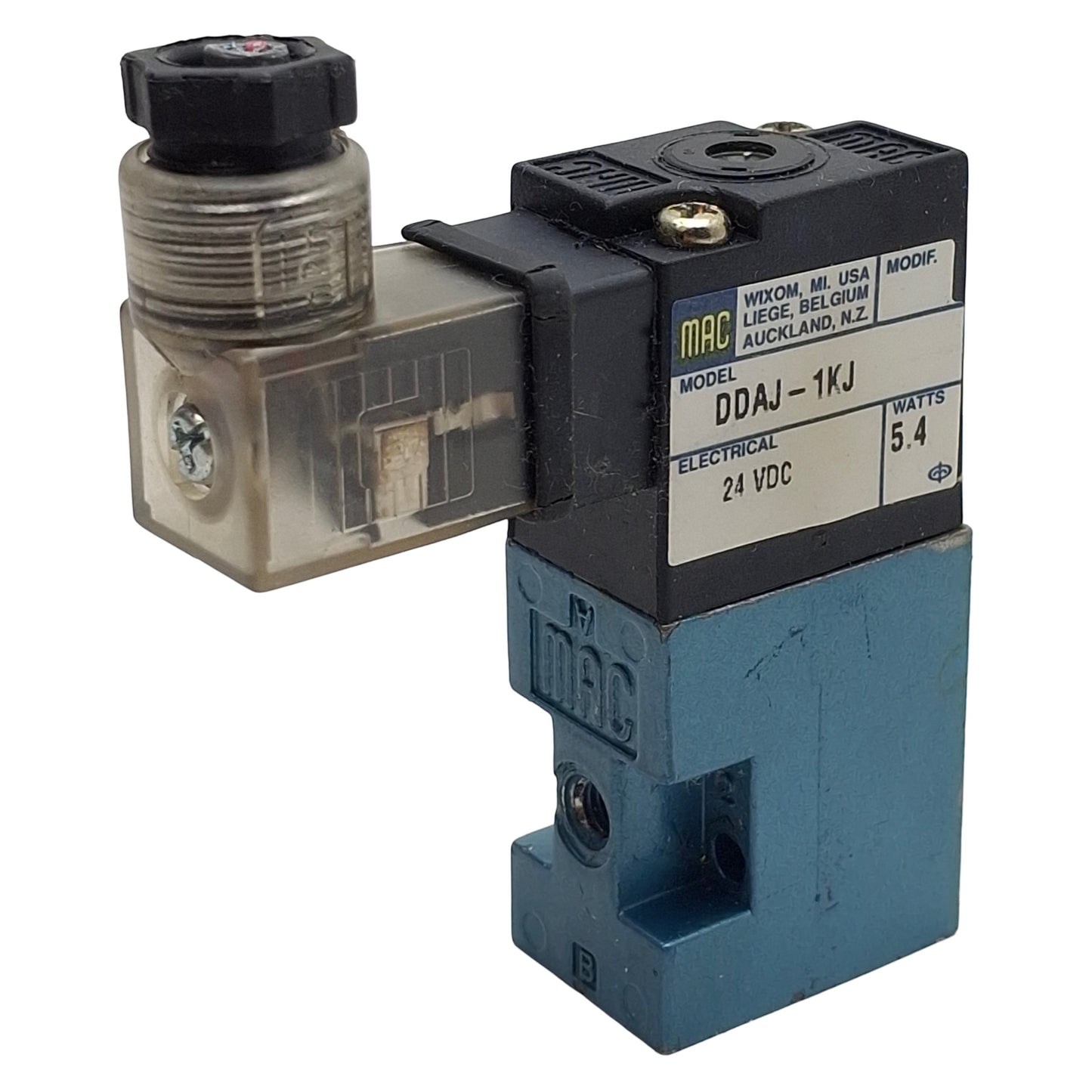 Used Mac 45A-DDAJ-1KJ Solenoid Valve, 4/2-Way, #10-32, Vac-120psi, 0.15Cv, 24VDC Coil