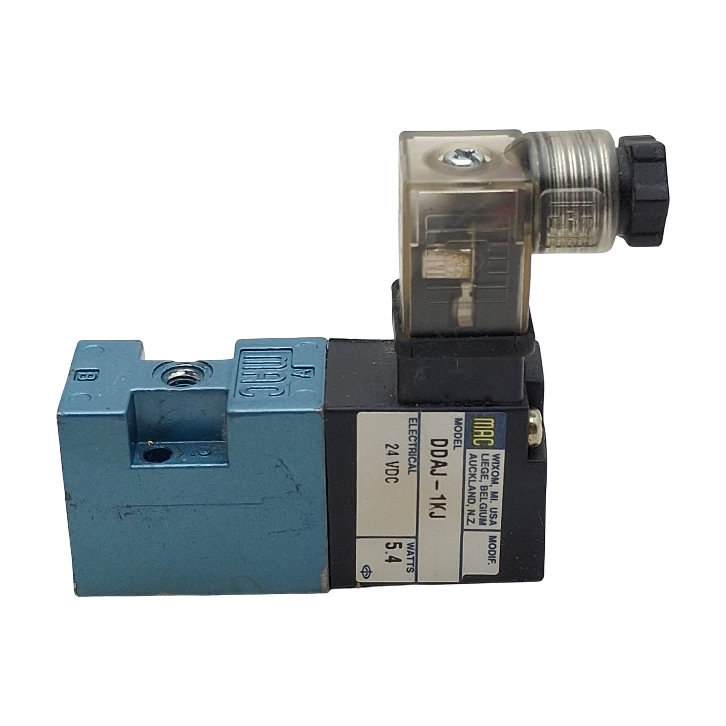 Used Mac 45A-DDAJ-1KJ Solenoid Valve, 4/2-Way, #10-32, Vac-120psi, 0.15Cv, 24VDC Coil