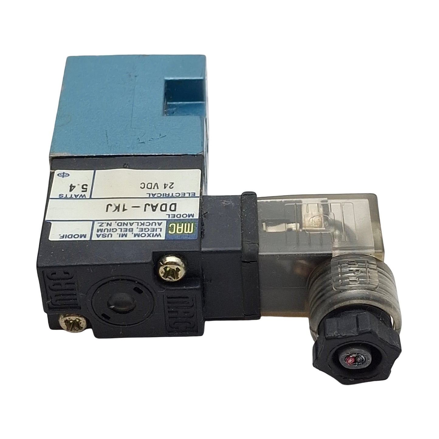 Used Mac 45A-DDAJ-1KJ Solenoid Valve, 4/2-Way, #10-32, Vac-120psi, 0.15Cv, 24VDC Coil