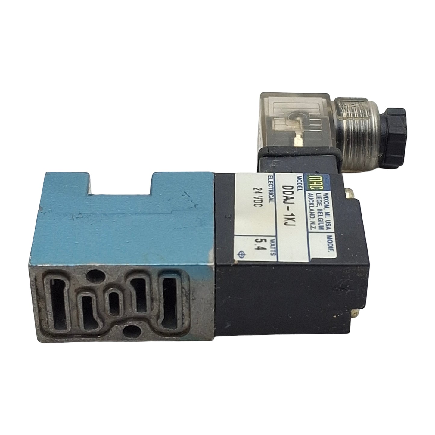 Used Mac 45A-DDAJ-1KJ Solenoid Valve, 4/2-Way, #10-32, Vac-120psi, 0.15Cv, 24VDC Coil