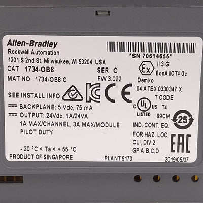 Used Allen Bradley 1734-OB8 Ser C POINT I/O Digital Output Module, 8-Point, 24VDC