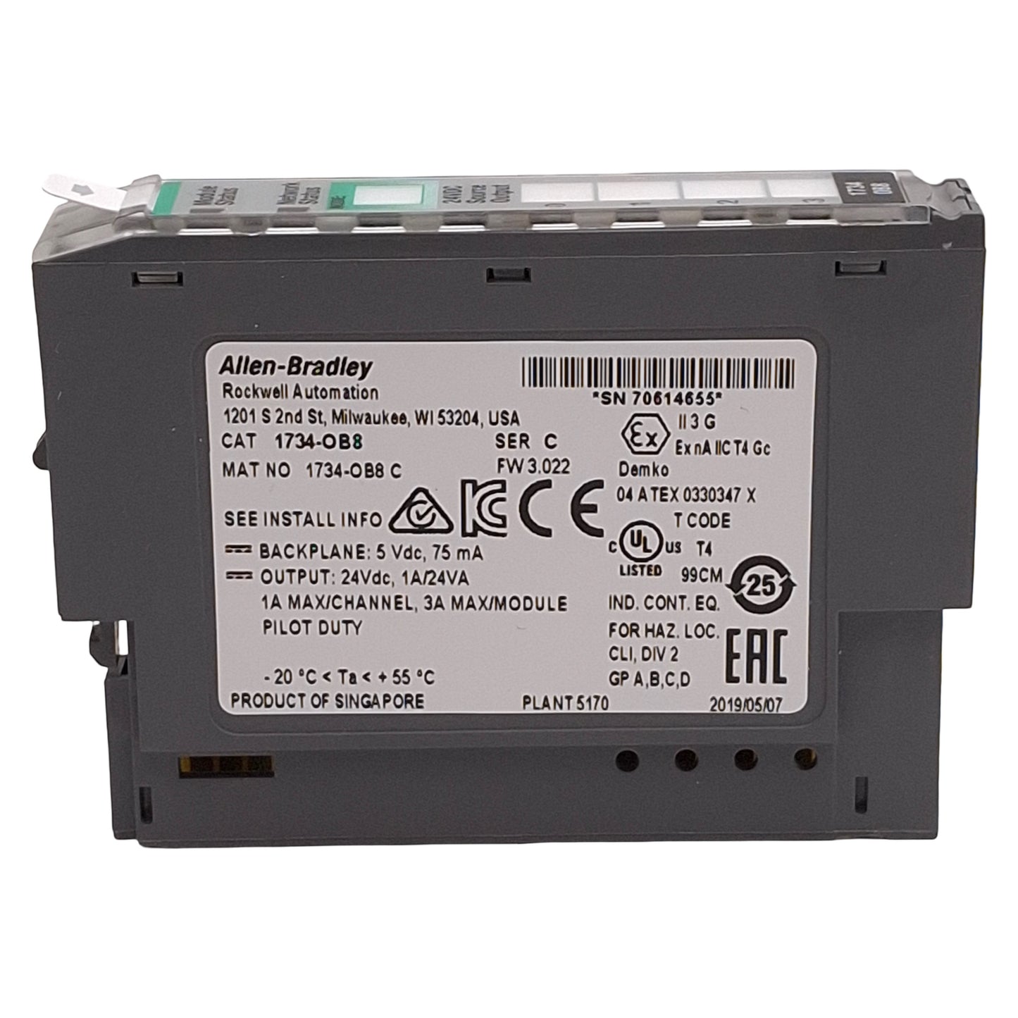 Used Allen Bradley 1734-OB8 Ser C POINT I/O Digital Output Module, 8-Point, 24VDC