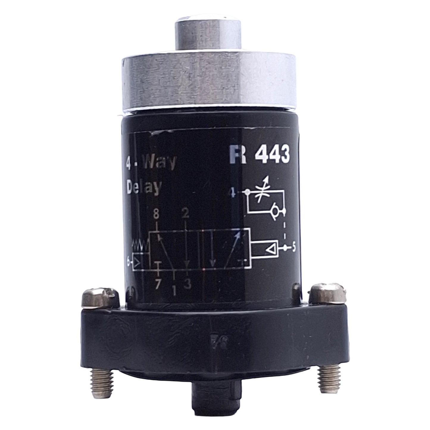 Used Clippard R-443 Spring Return Delay Valve, 5/4-Way, 9scfm at 100psig, 0-150psig