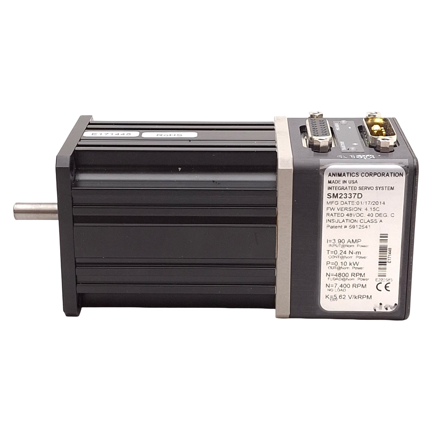 Used Moog Animatics SM2337D SmartMotor Servo Motor, 0.1kW, 48VDC 3.9A, NEMA 23