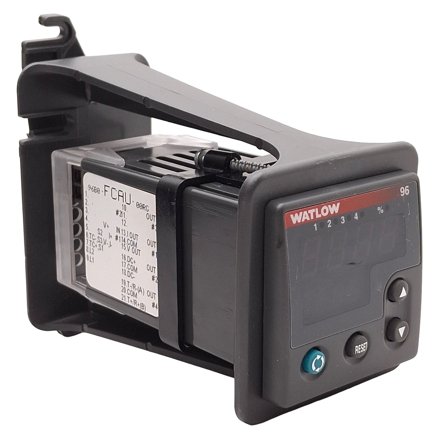 Used Watlow 96B0-FCAU-00RG Temperature Controller w/ Bracket, 24-28VAC/DC, 1/16 DIN