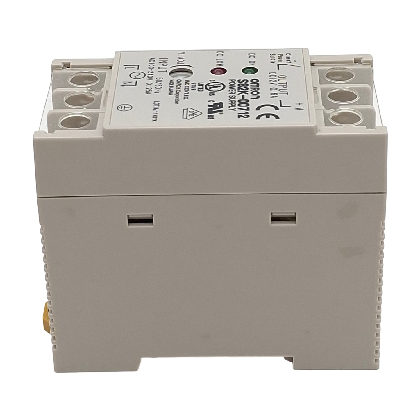 New – Open box Omron S82K-00712 Power Supply, 100-240VAC In, 0.6A 12VDC Out, DIN Rail