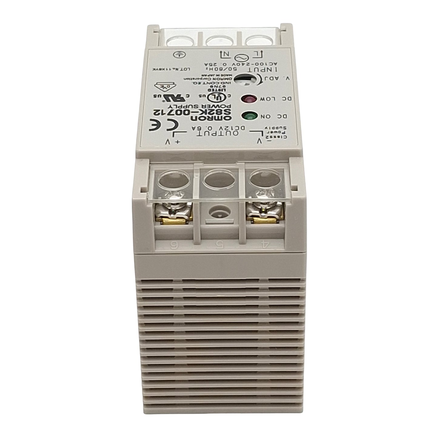 New – Open box Omron S82K-00712 Power Supply, 100-240VAC In, 0.6A 12VDC Out, DIN Rail