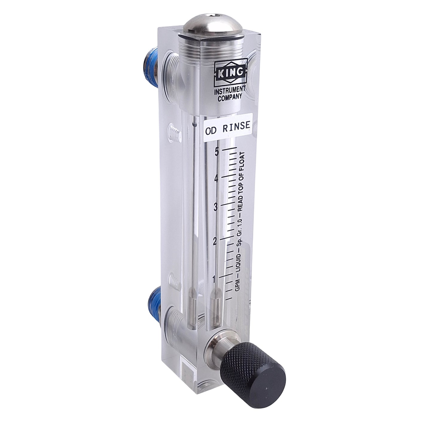 Used King Instruments 75303123C08 Acrylic Flowmeter, 1/2in NPT, 1-5 GPM Water, 125psi