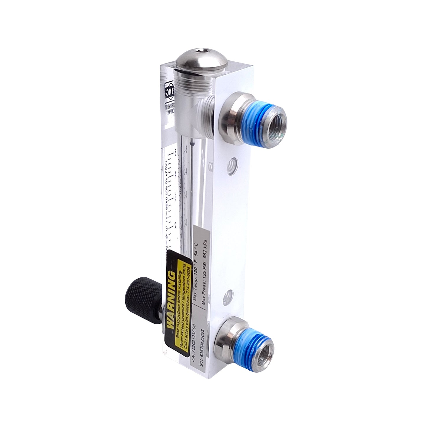 Used King Instruments 75303123C08 Acrylic Flowmeter, 1/2in NPT, 1-5 GPM Water, 125psi