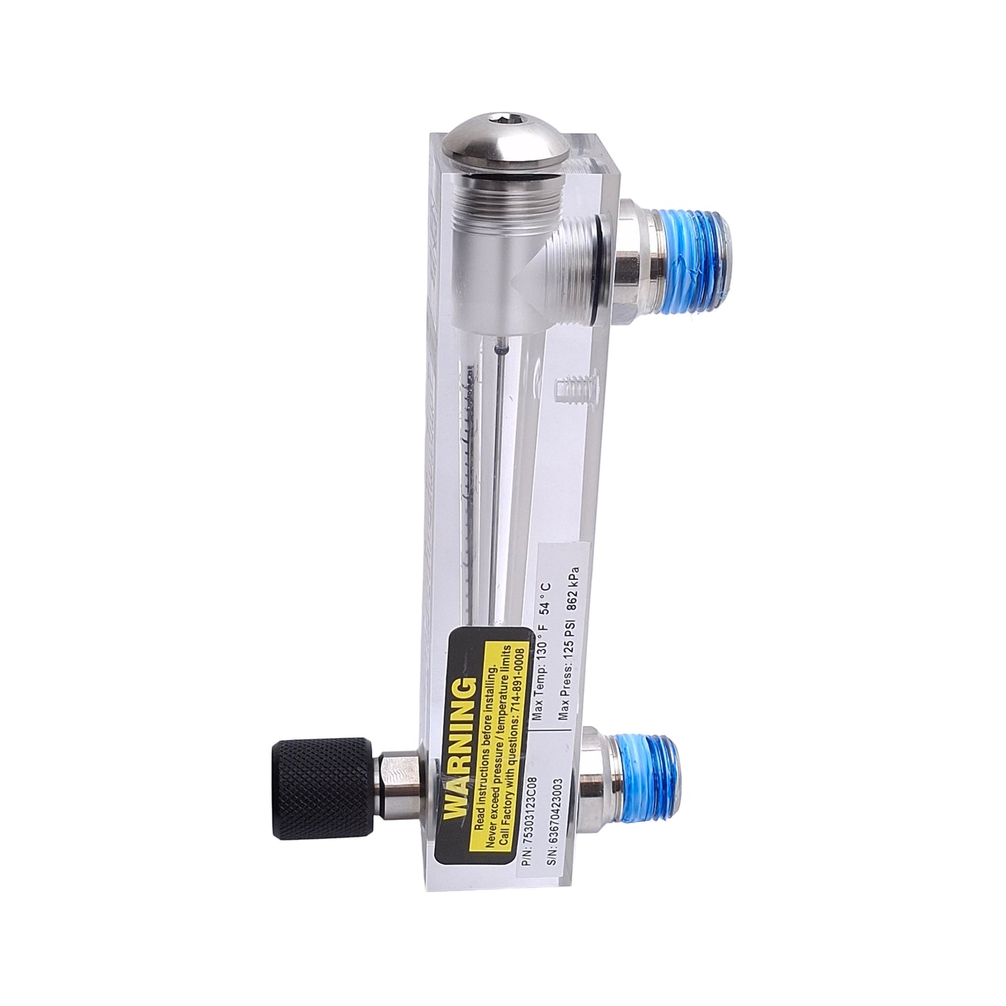Used King Instruments 75303123C08 Acrylic Flowmeter, 1/2in NPT, 1-5 GPM Water, 125psi