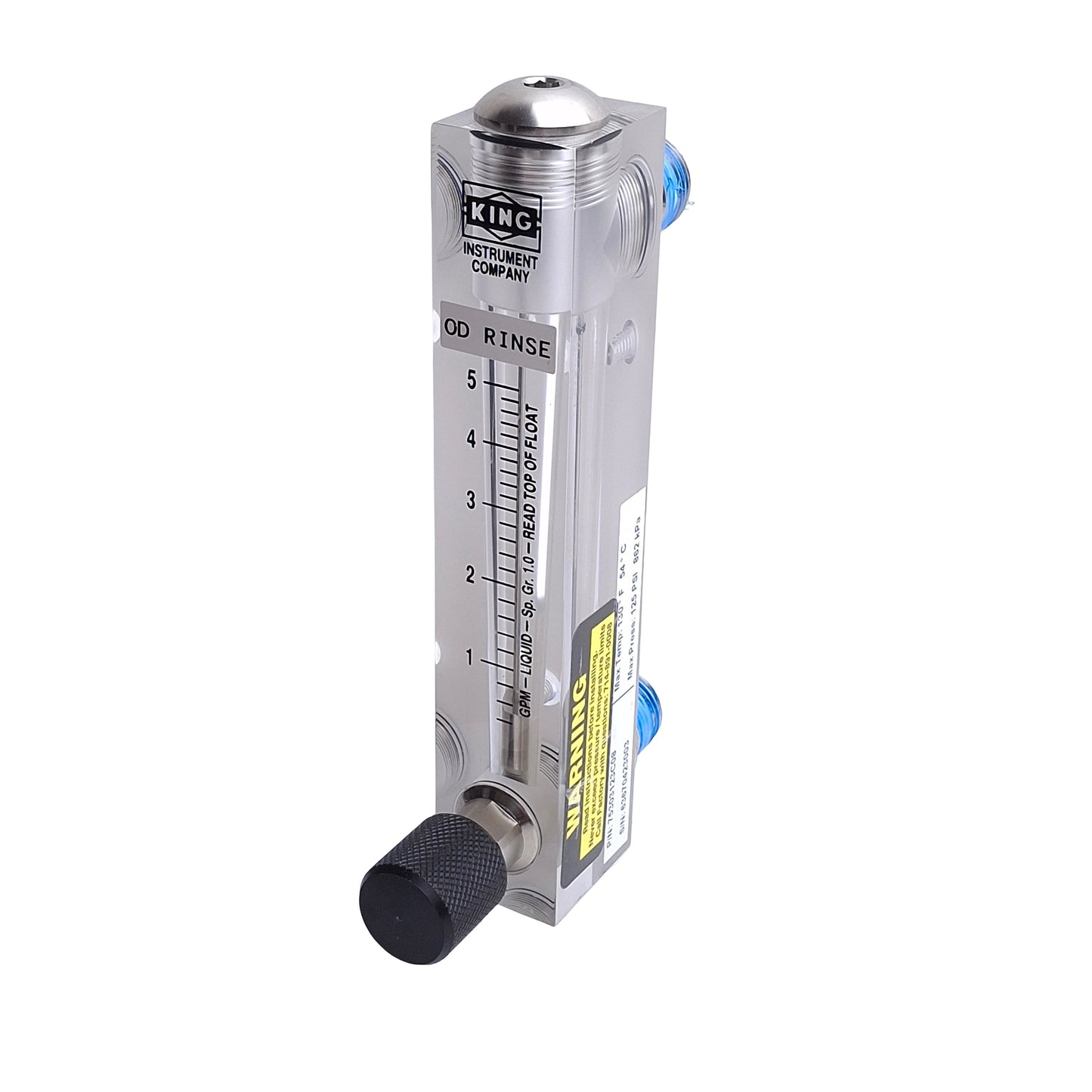 Used King Instruments 75303123C08 Acrylic Flowmeter, 1/2in NPT, 1-5 GPM Water, 125psi