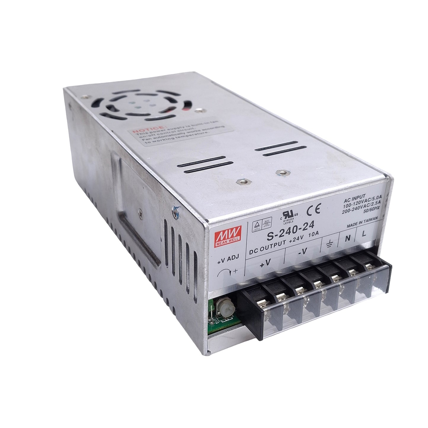 Used Mean Well S-240-24 Power Supply 100-120/200-240VAC Input, 24VDC 10A Output