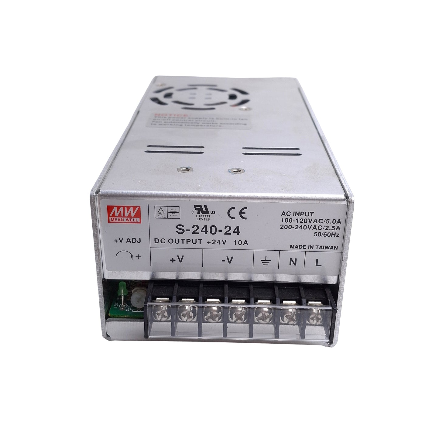 Used Mean Well S-240-24 Power Supply 100-120/200-240VAC Input, 24VDC 10A Output