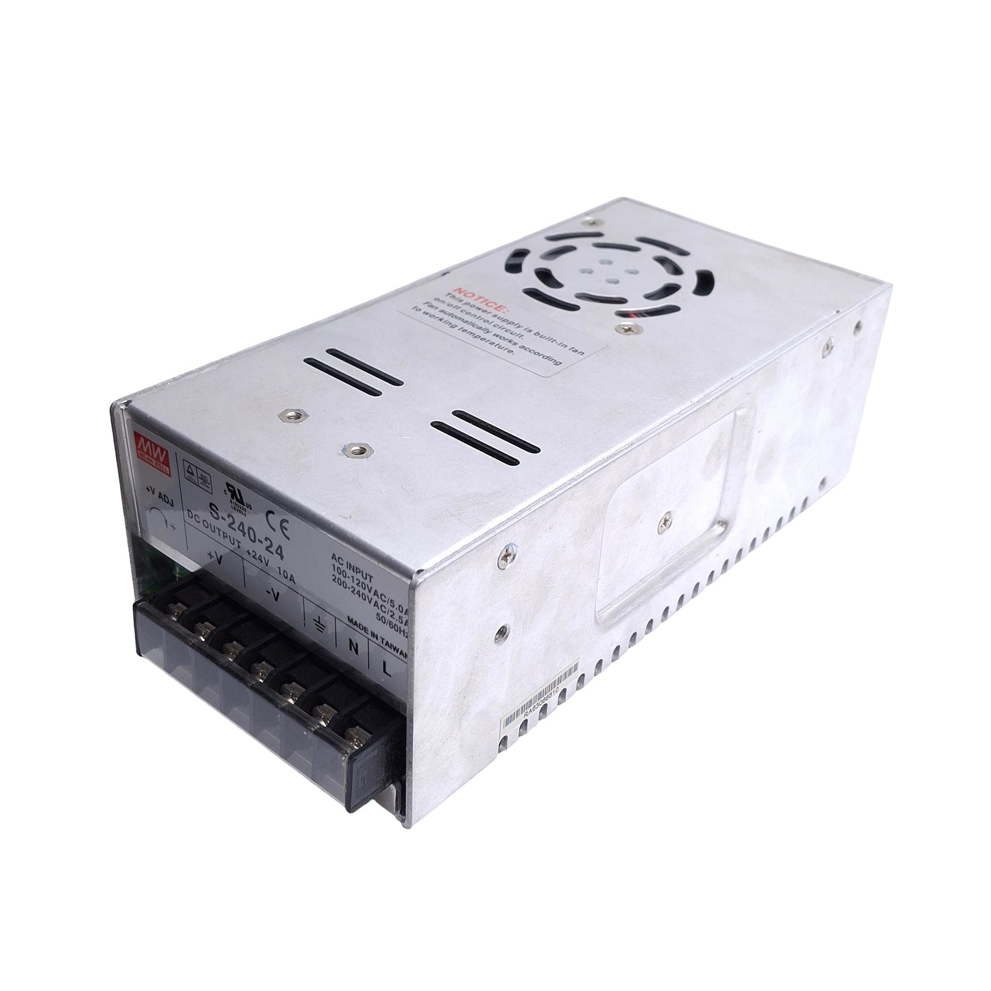 Used Mean Well S-240-24 Power Supply 100-120/200-240VAC Input, 24VDC 10A Output