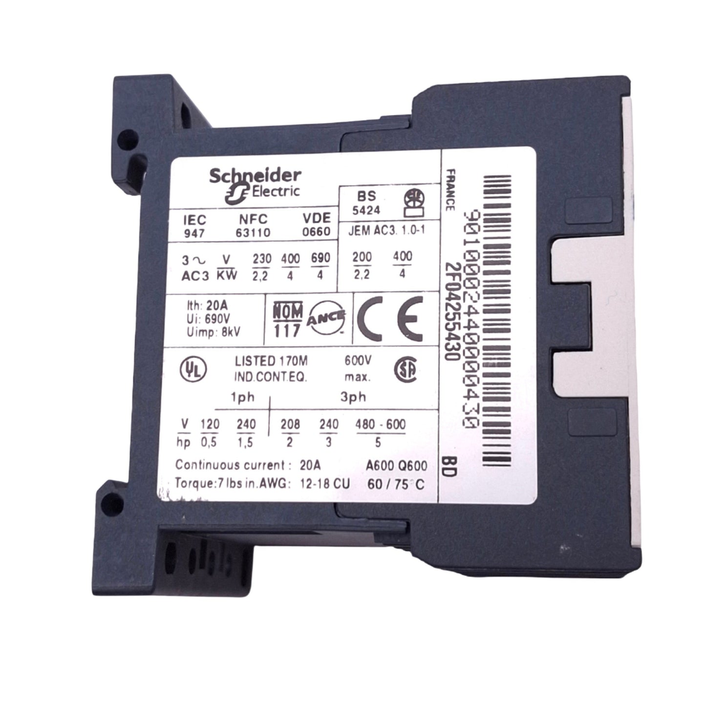 New – Open box Telemecanique LP1K0901BD Contactor, 3-Pole NO, 1NC Aux, 9A 4kW Max, 24VDC Coil