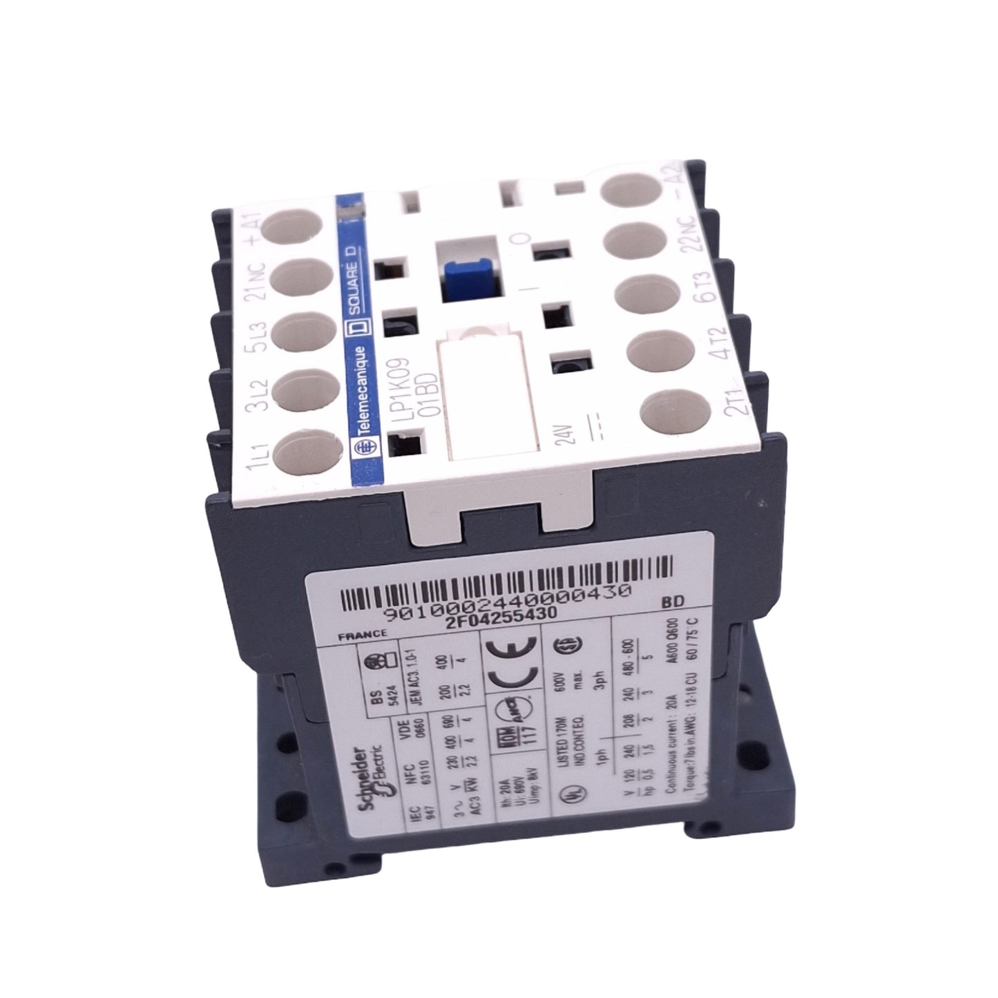 New – Open box Telemecanique LP1K0901BD Contactor, 3-Pole NO, 1NC Aux, 9A 4kW Max, 24VDC Coil