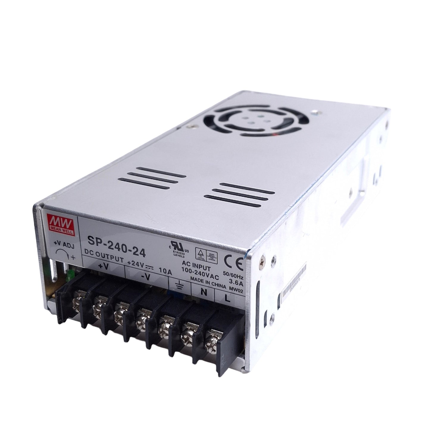 Used Mean Well SP-240-24 Power Supply, 100-240VAC 3.6A Input, 24VDC 10A Output, 240W