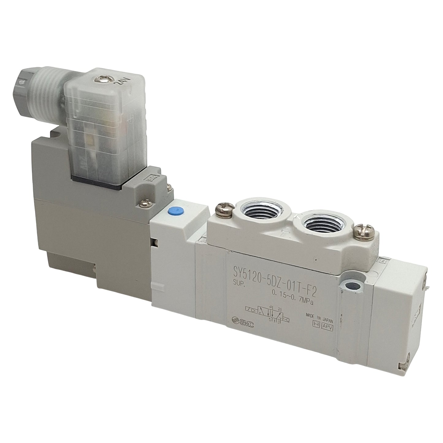 Used SMC SY5120-5DZ-01T-F2 Solenoid Valve, 5/2-Way, 1/8" NPT, 0.15-0.7MPa, 24VDC Coil