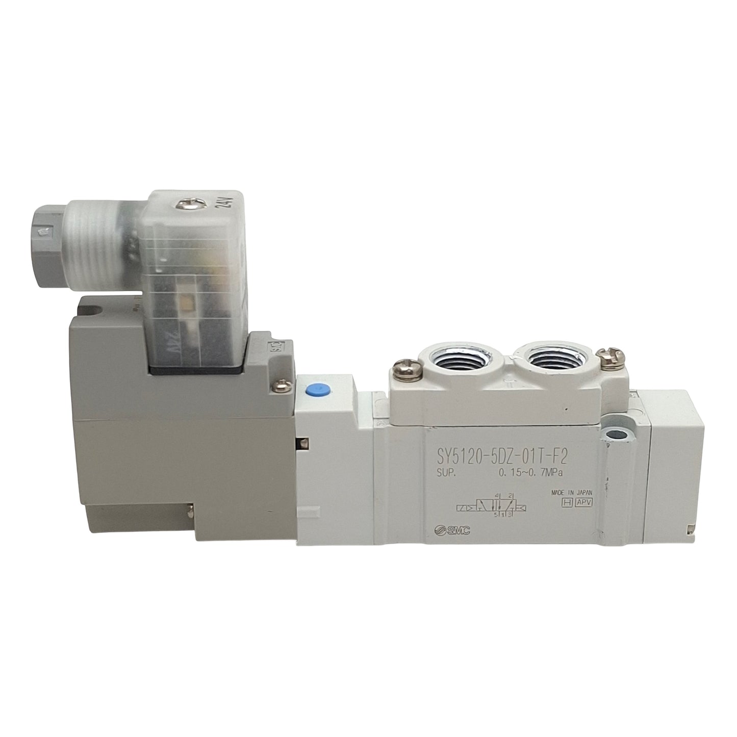 Used SMC SY5120-5DZ-01T-F2 Solenoid Valve, 5/2-Way, 1/8" NPT, 0.15-0.7MPa, 24VDC Coil