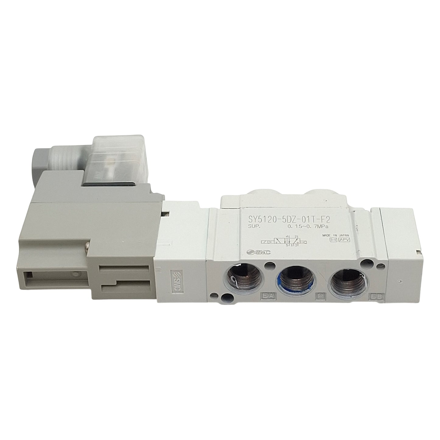 Used SMC SY5120-5DZ-01T-F2 Solenoid Valve, 5/2-Way, 1/8" NPT, 0.15-0.7MPa, 24VDC Coil