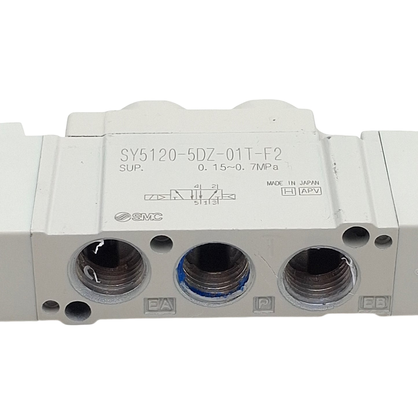 Used SMC SY5120-5DZ-01T-F2 Solenoid Valve, 5/2-Way, 1/8" NPT, 0.15-0.7MPa, 24VDC Coil