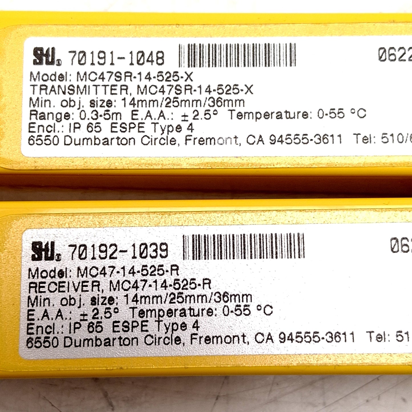 Used Omron Sti MC47SR-14-525-X / MC47-14-525-R MicroSafe Light Curtain, ø14mm, 525mm